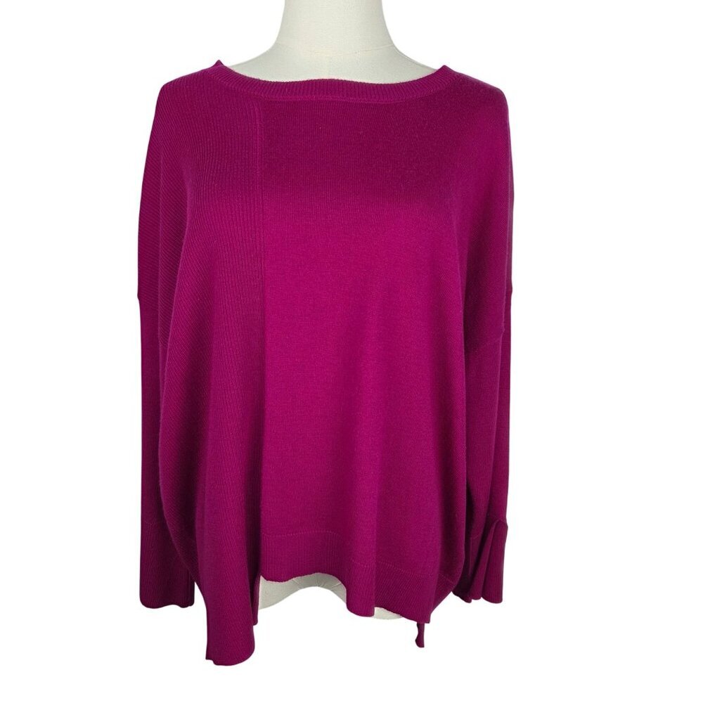 Kerisma Sweater Large Mercerized Wool Magenta Oversized Jagged Hem Cozy Preppy